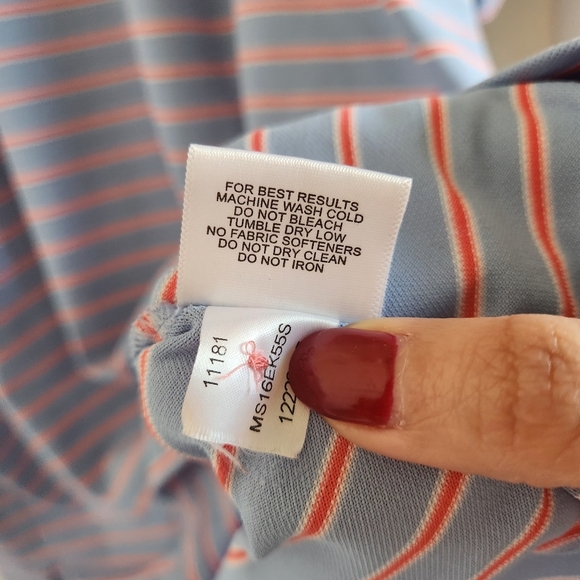 Peter Millar Summer Comfort Polo Shirt Blue Orange White Striped Size XL - Picture 7 of 8
